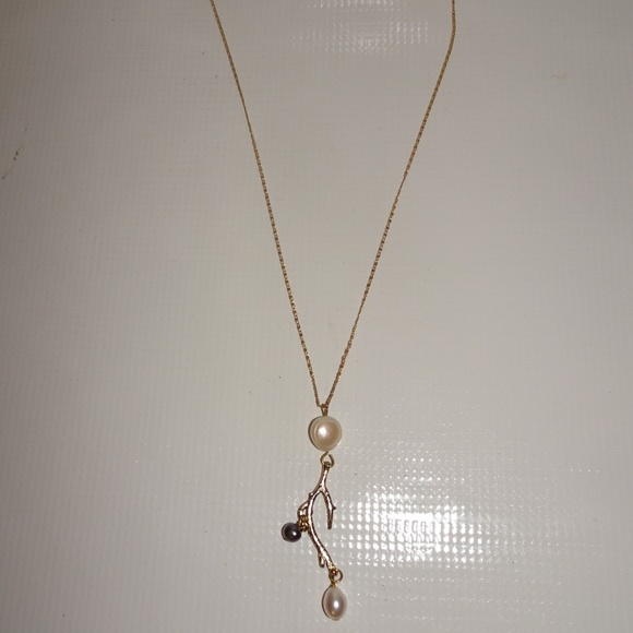 GHP Gold Tone Real Pearls Branch Pendant Necklace - Picture 1 of 6